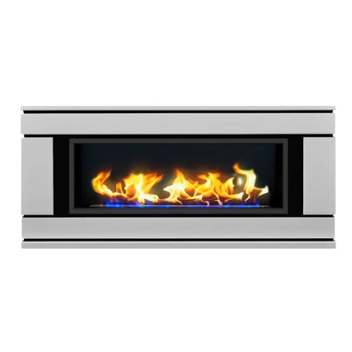 Биокамин в линейном портале "Русский огонь" Вега с декоративным стеклом (стемалитом)